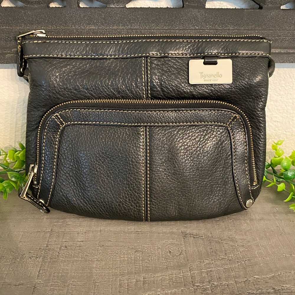 Tignanello Black Leather Shoulder Crossbody Bag
